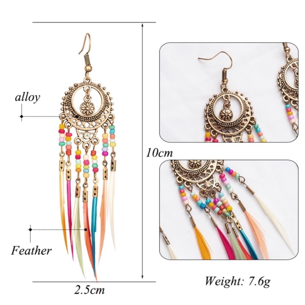 BOGO Jewel Tone Boho Feather Silver Earrings - Picture 8 of 8